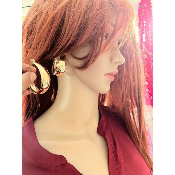 Big gold hoops vintage style earring chunky geometric gold earring , - Picture 8 of 8